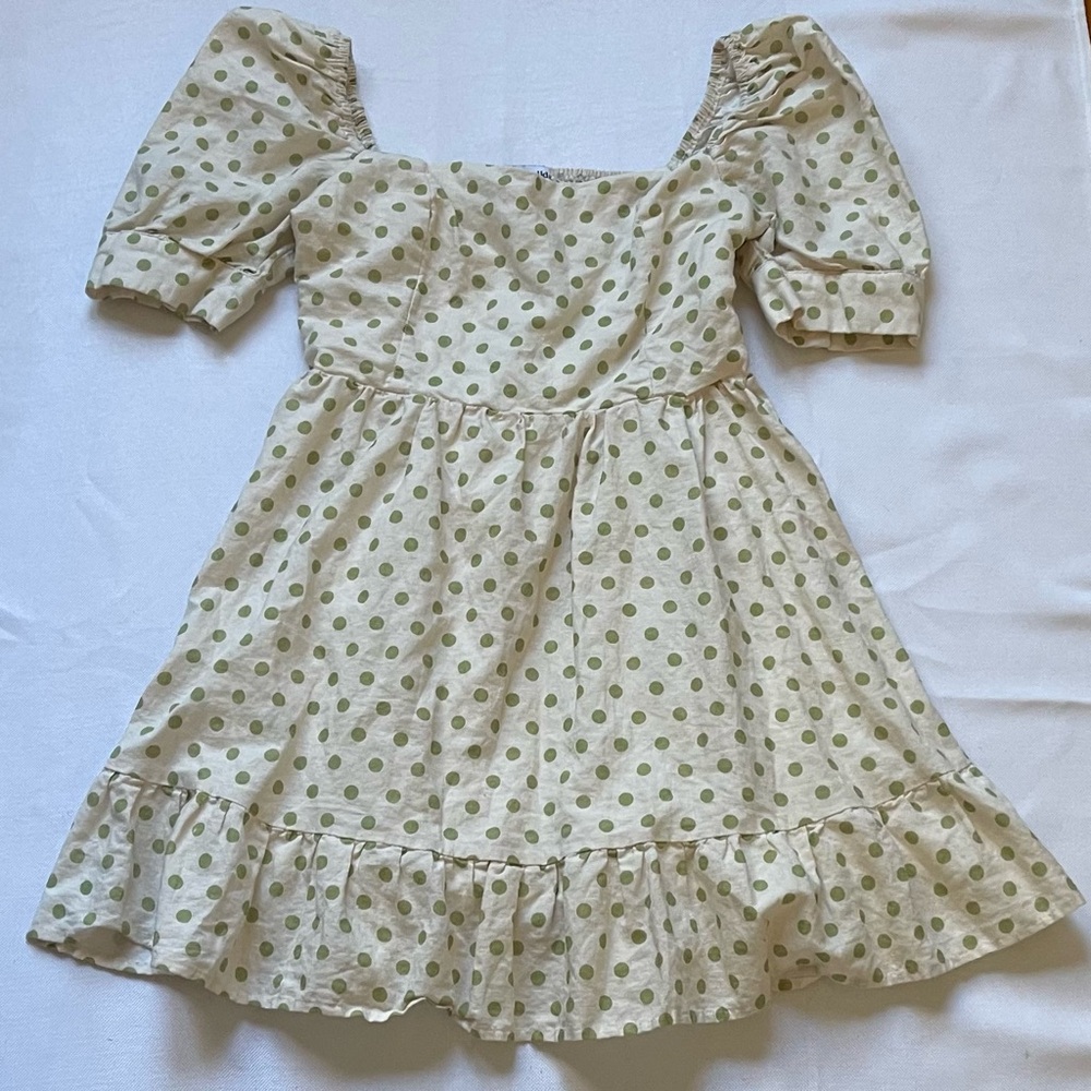 Charlie Holiday Women 6 dress cream Green Polka Dots Puff Sleeves Easter Spring
